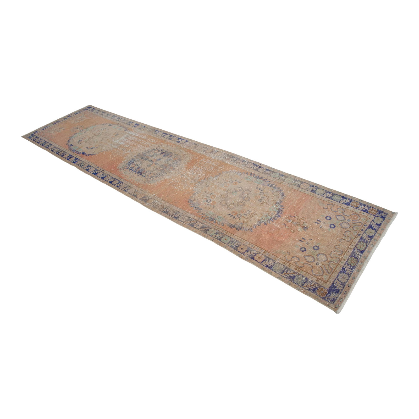 Distressed Oushak Runner Rug - Hand Knotted Hallway Decor - 2'11"³ X 12' (1 of 11)