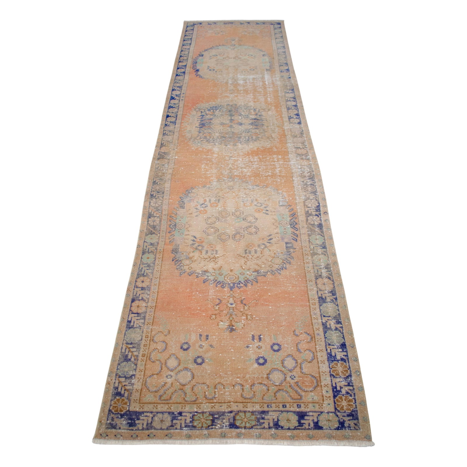Distressed Oushak Runner Rug - Hand Knotted Hallway Decor - 2'11"³ X 12' - 2