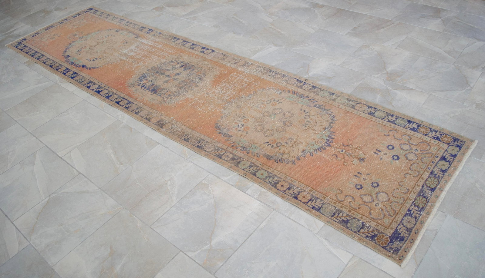 Distressed Oushak Runner Rug - Hand Knotted Hallway Decor - 2'11"³ X 12' - 3