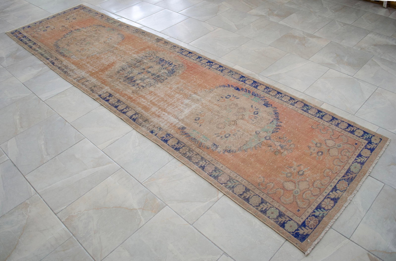 Distressed Oushak Runner Rug - Hand Knotted Hallway Decor - 2'11"³ X 12' - 5