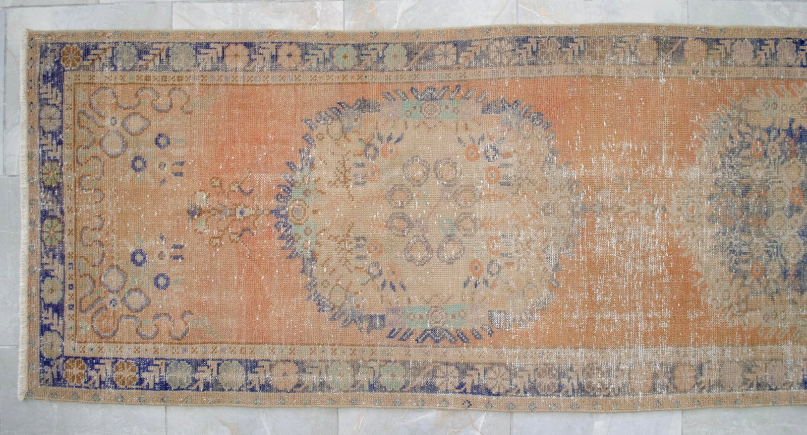 Distressed Oushak Runner Rug - Hand Knotted Hallway Decor - 2'11"³ X 12' - 7