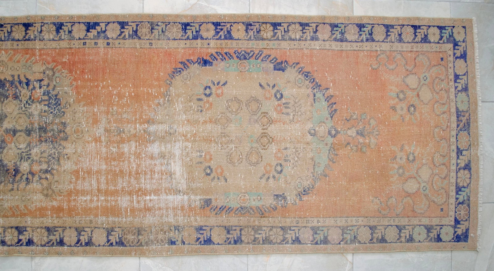 Distressed Oushak Runner Rug - Hand Knotted Hallway Decor - 2'11"³ X 12' - 8