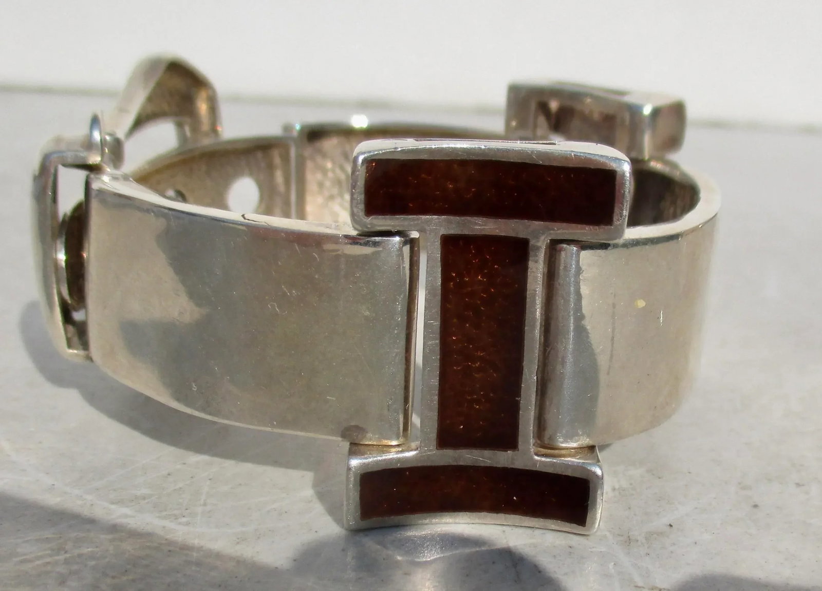 105 Arezzo Sterling and Enamel Buckle Bracelet - 6