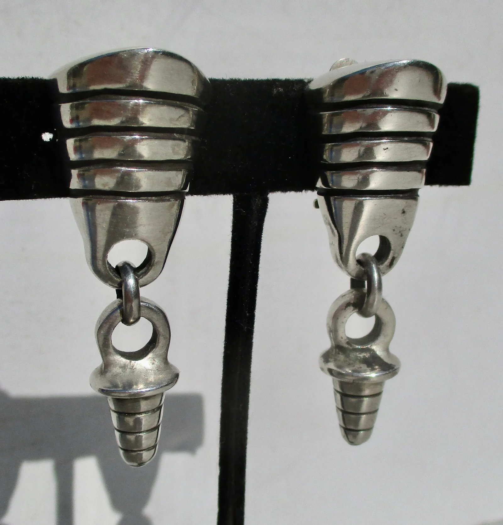 Vintage Modernist Sterling Silver Clip-on Earrings - 2