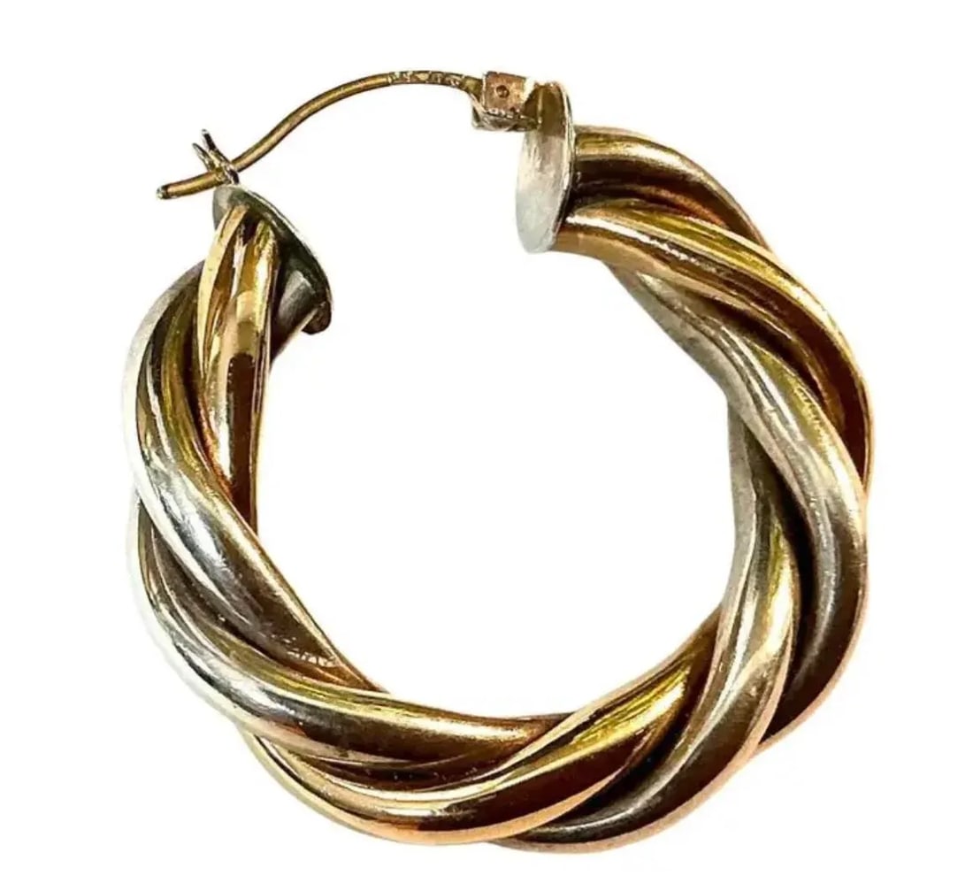 Vintage 14k Gold and Sterling Silver Twisted Rope Hoop Earrings - 5