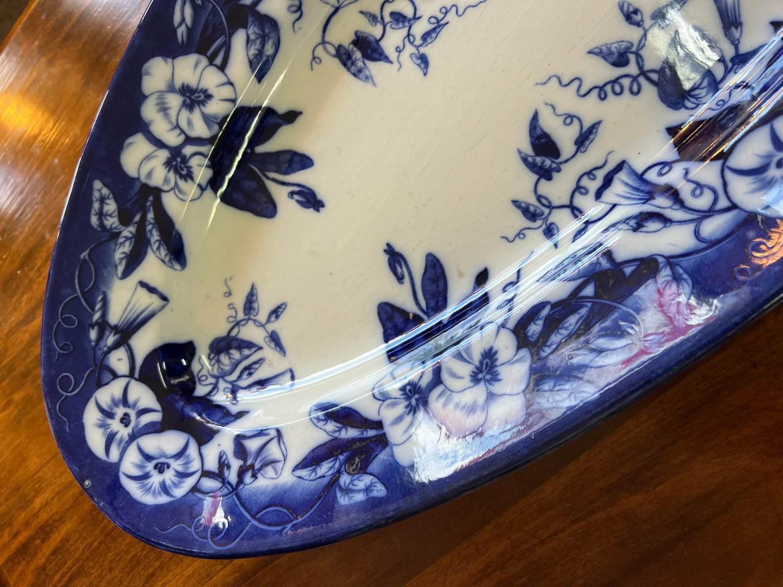 David Johnston Versailles France Mid 19th Century Flow Blue Morning Glory Fish Platter With Insert - 12