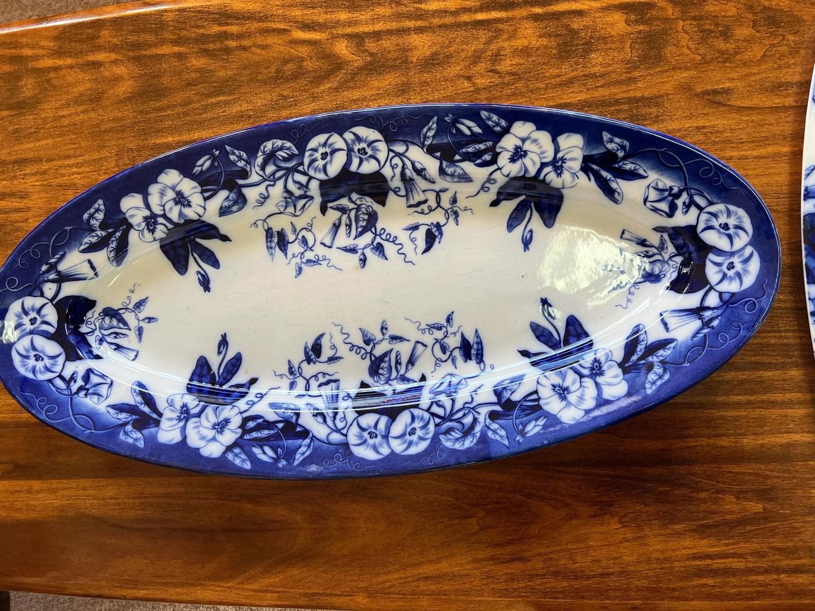 David Johnston Versailles France Mid 19th Century Flow Blue Morning Glory Fish Platter With Insert - 3