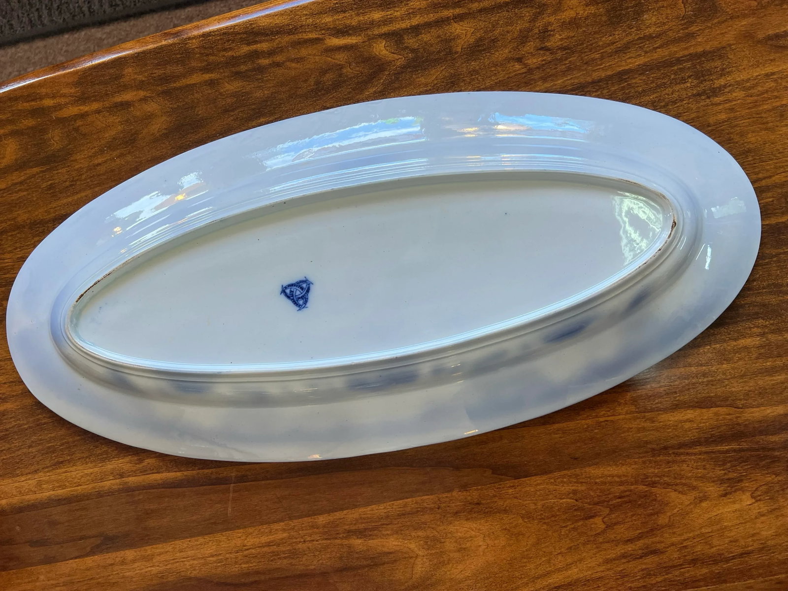 David Johnston Versailles France Mid 19th Century Flow Blue Morning Glory Fish Platter With Insert - 8