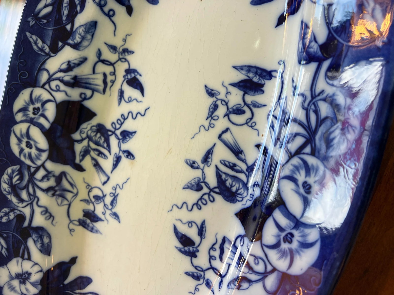 David Johnston Versailles France Mid 19th Century Flow Blue Morning Glory Fish Platter With Insert - 9