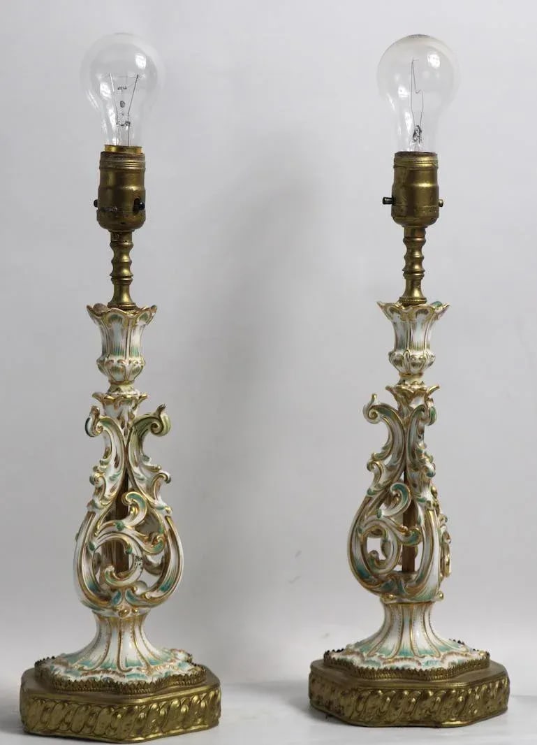 Pr. Porcelain Candlestick Boudoir Lamps Poss. Dresden or Meissen - 11