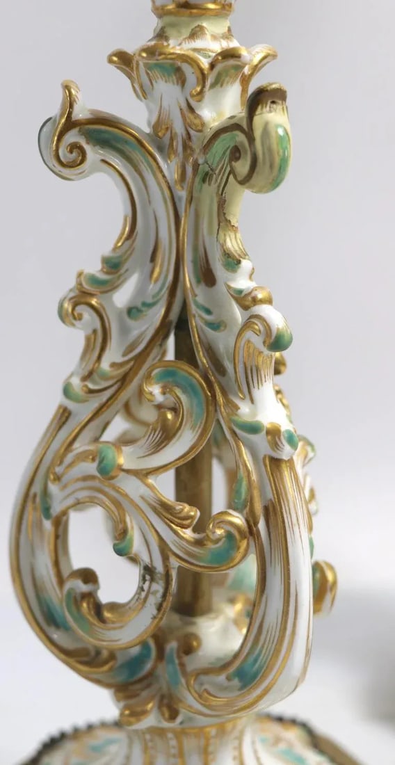 Pr. Porcelain Candlestick Boudoir Lamps Poss. Dresden or Meissen - 7