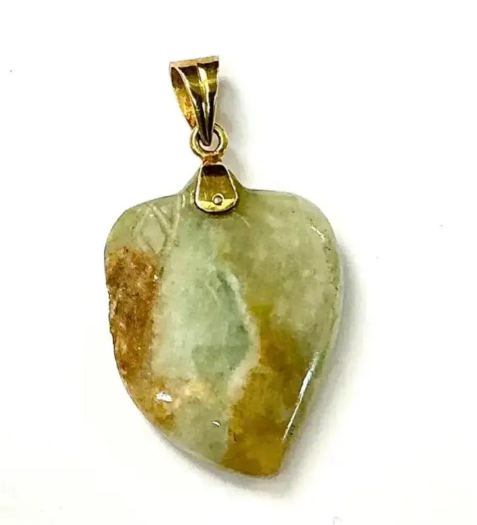 14k Gold and Natural Jade Heart Pendant - 2