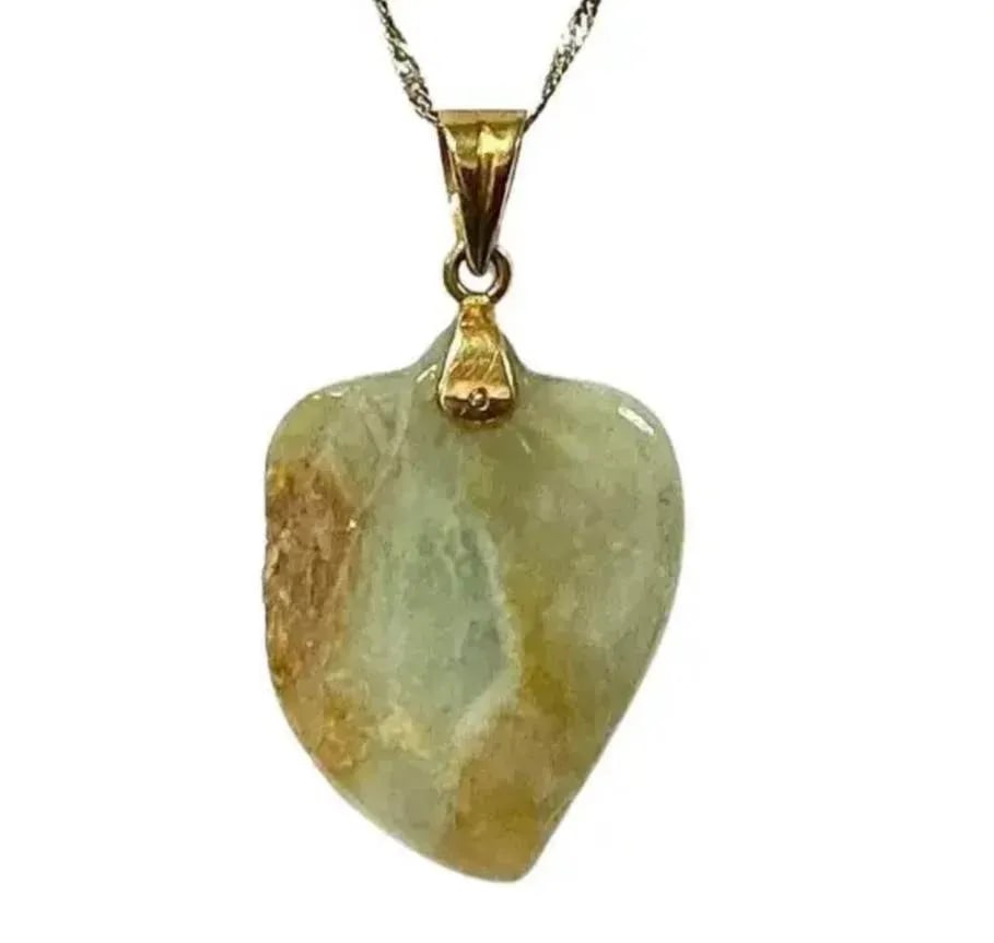 14k Gold and Natural Jade Heart Pendant - 4