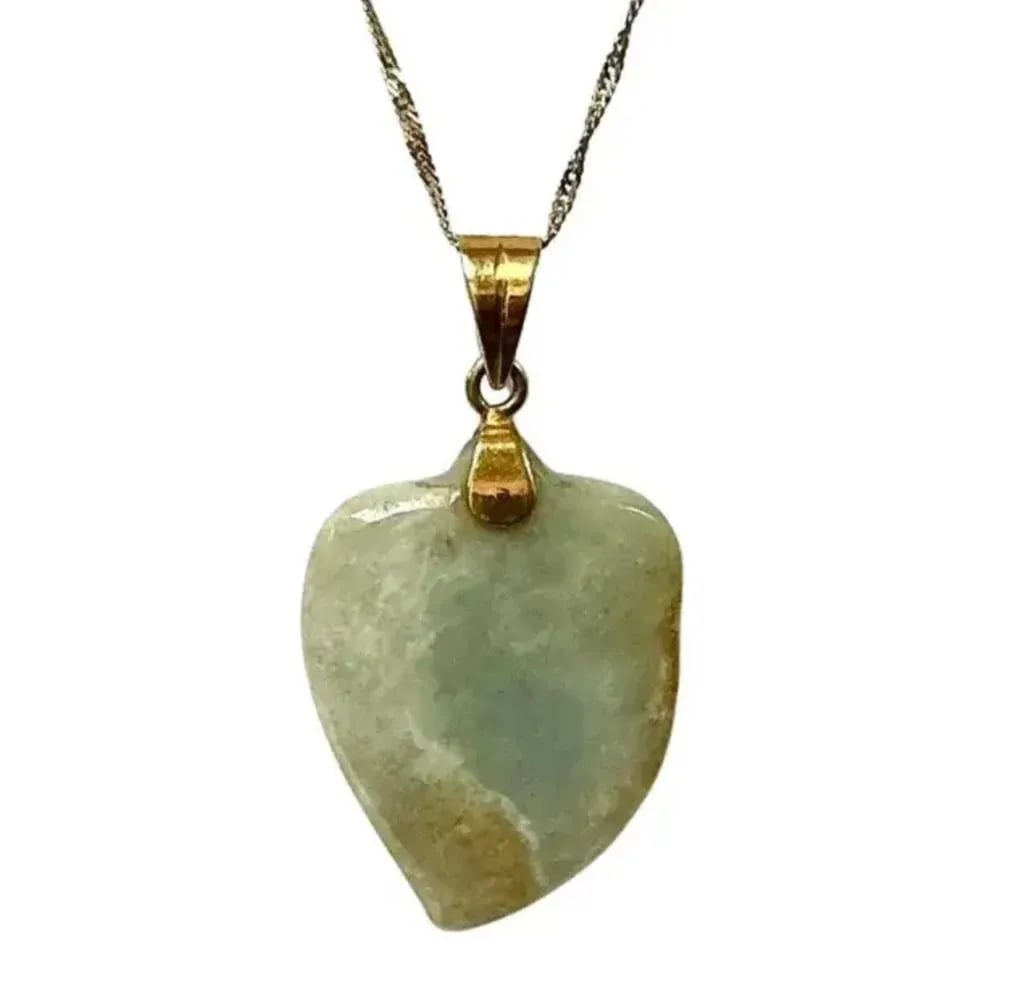 14k Gold and Natural Jade Heart Pendant - 5