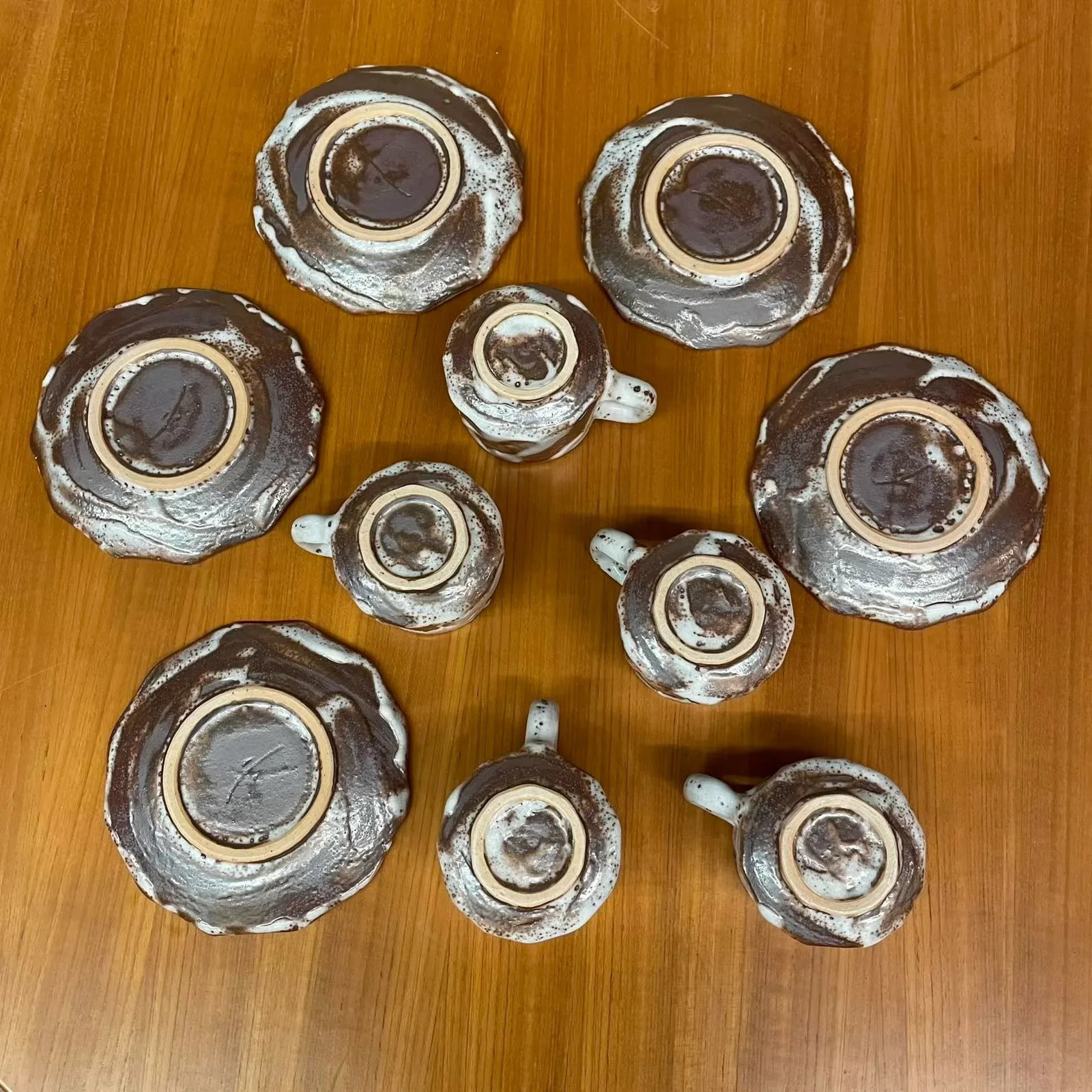 Set of 5 Kishi Shino Ware Coffee Cups & Saucers With Signed Tomobako Box - 13