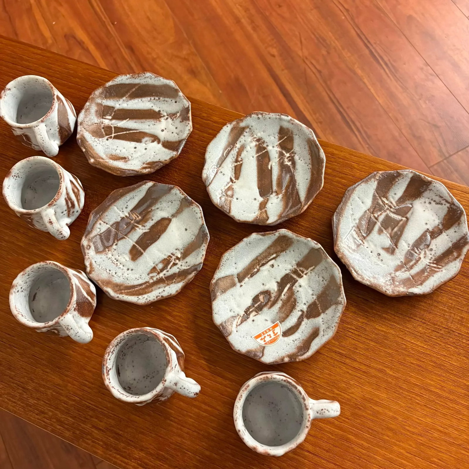Set of 5 Kishi Shino Ware Coffee Cups & Saucers With Signed Tomobako Box - 15