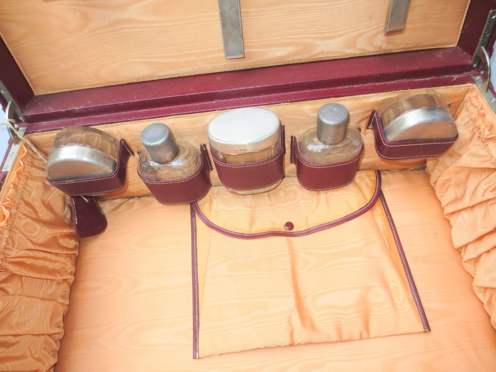 Antique Mark Cross Travel Case With Sterling Toiletry Set 1945 - 5