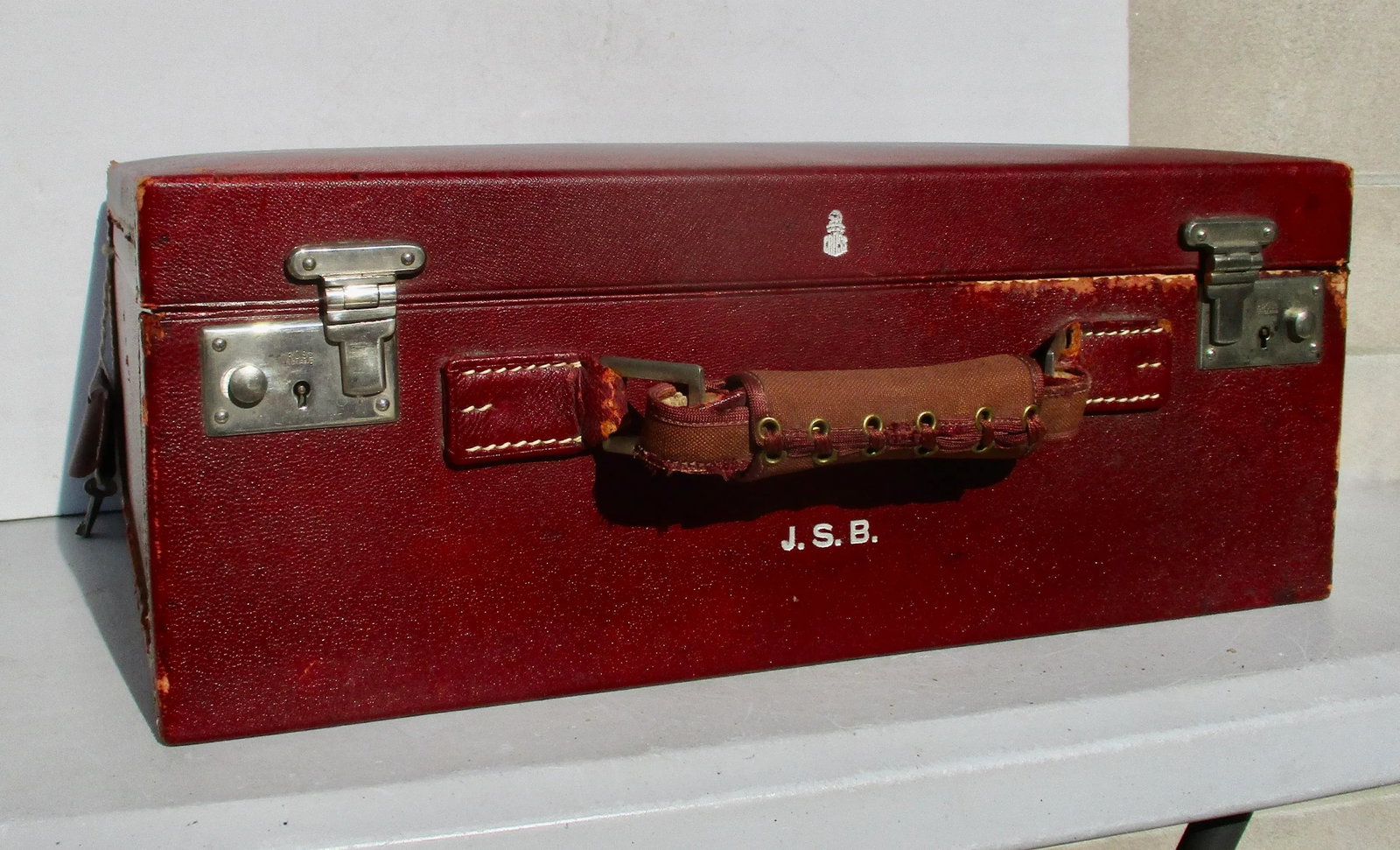 Antique Mark Cross Travel Case With Sterling Toiletry Set 1945 - 6