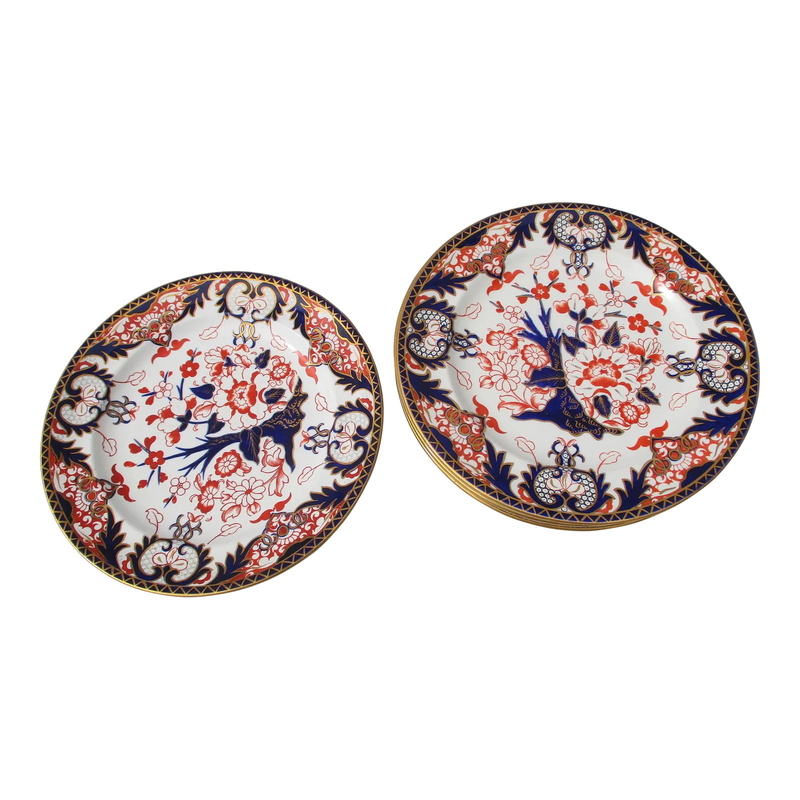 Vintage 20s Royal Crown Derby Porcelain Dinner Plates - Set of 5 (1 of 8)