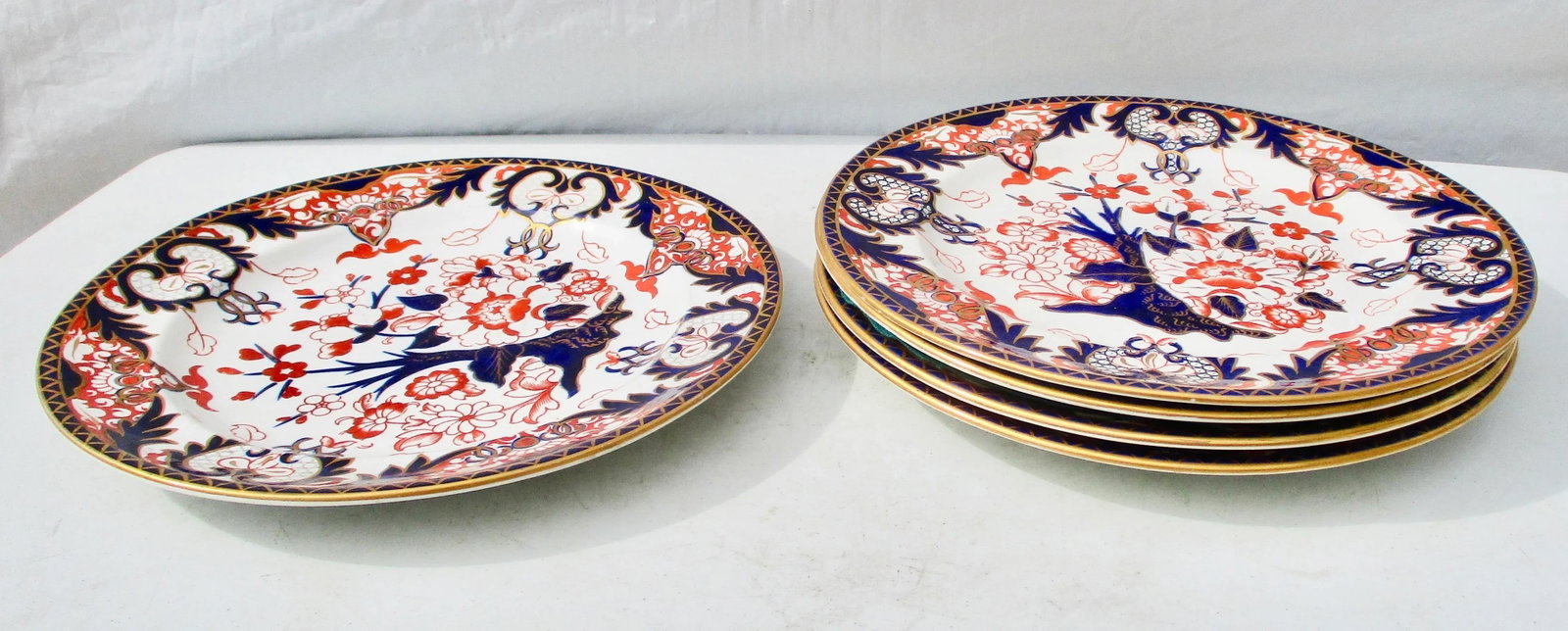 Vintage 20s Royal Crown Derby Porcelain Dinner Plates - Set of 5 - 2