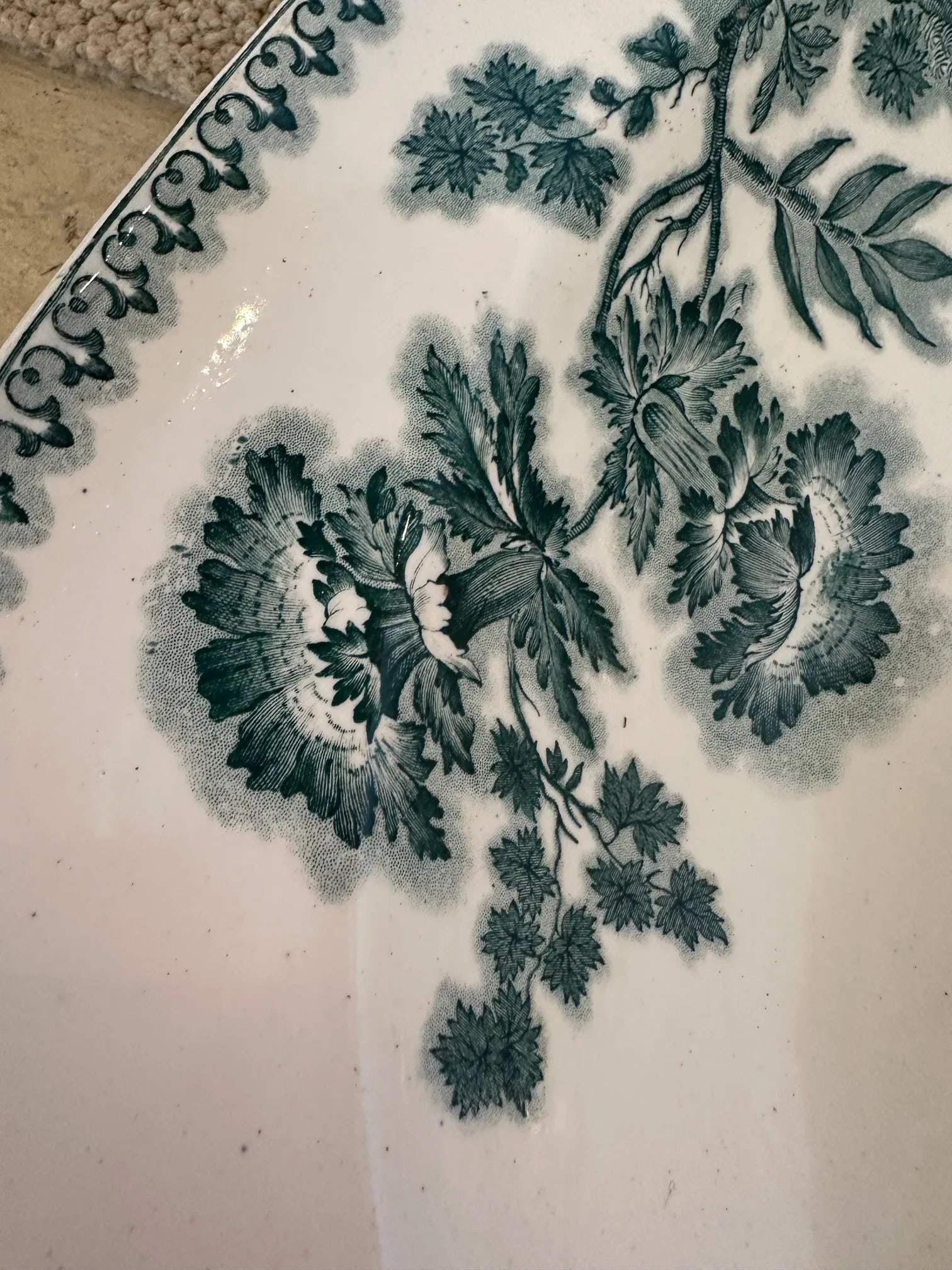 Large Green and White Spode Antique English Meat Platter - 10