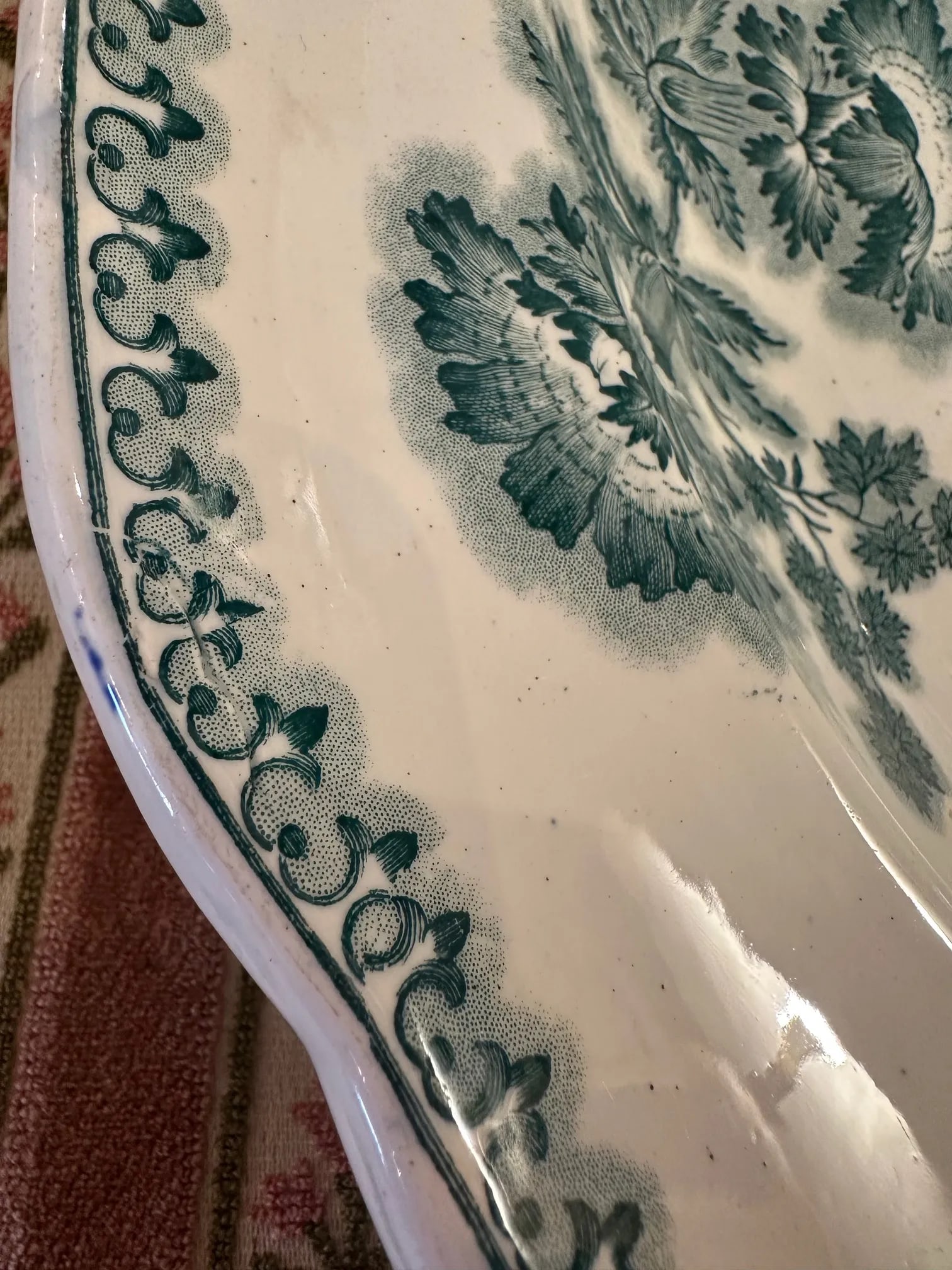Large Green and White Spode Antique English Meat Platter - 6