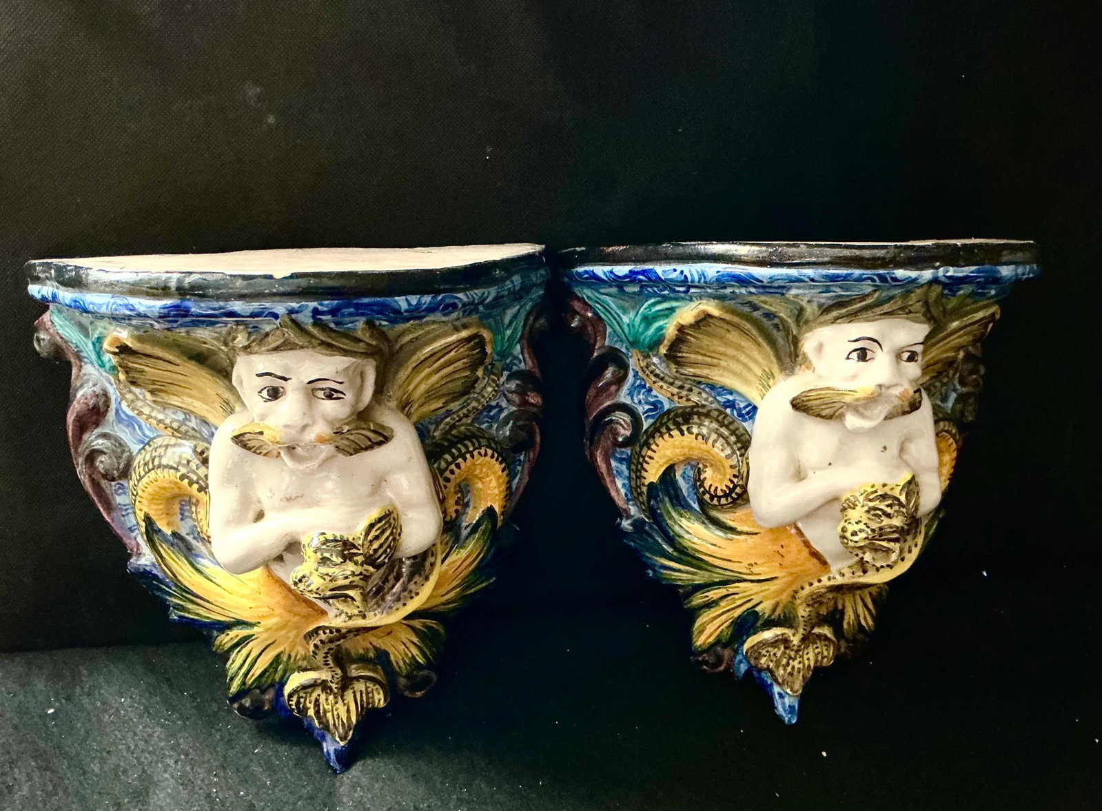 Cantagalli Italian Majolica Wall Brackets, a Pair - 10