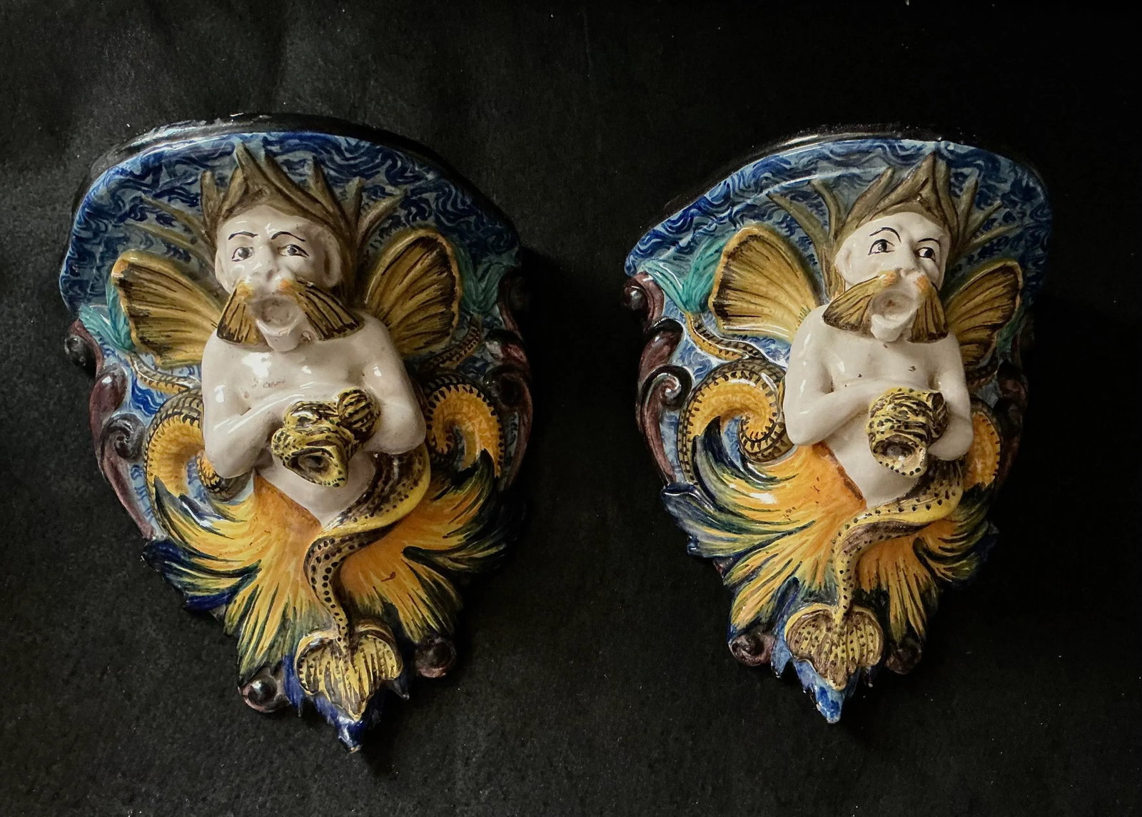 Cantagalli Italian Majolica Wall Brackets, a Pair - 9