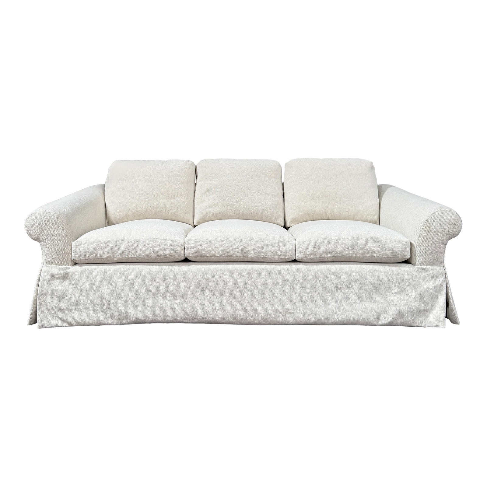 Custom Designer Sourced White Sofa – Rolled Arm, Skirted Base (1 of 9)