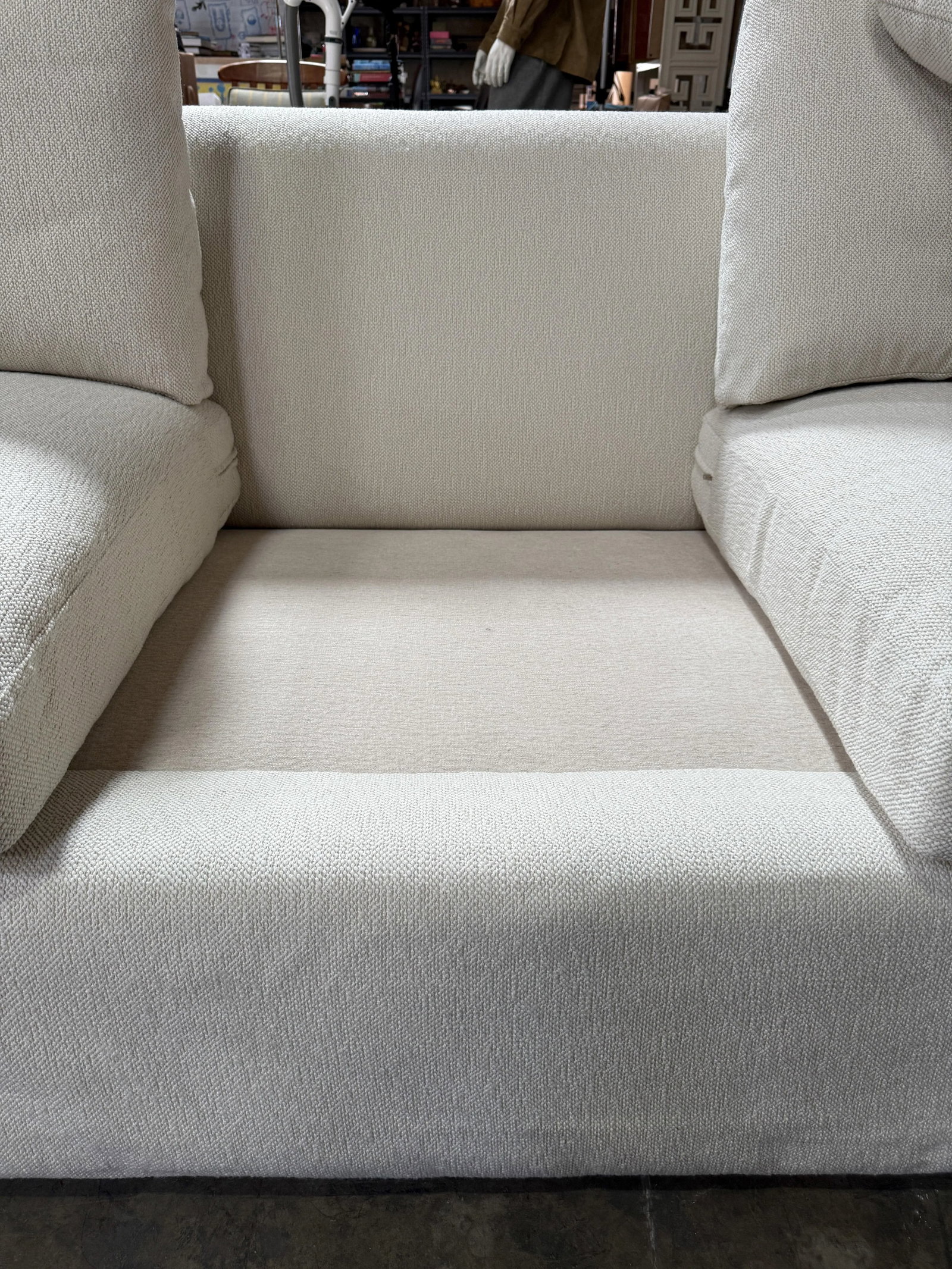 Custom Designer Sourced White Sofa – Rolled Arm, Skirted Base - 9