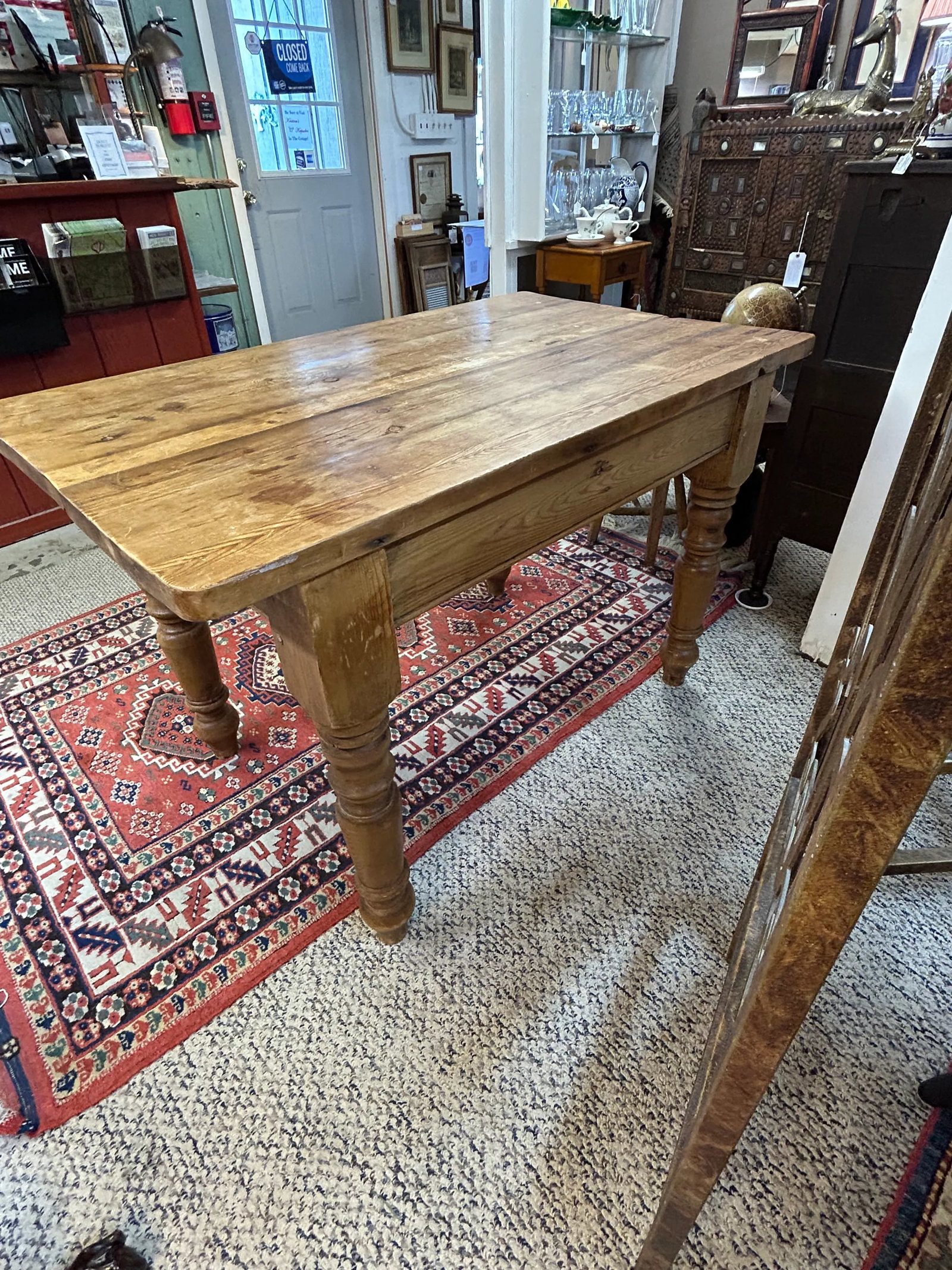 Rustic Pine Writing Desk With Single Drawer - 16