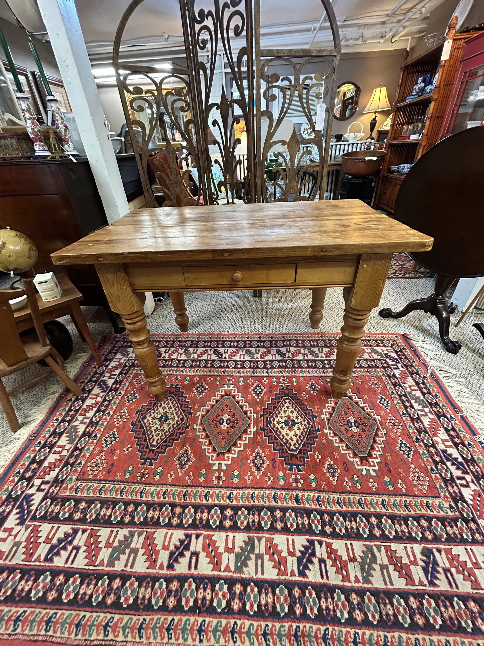 Rustic Pine Writing Desk With Single Drawer - 17