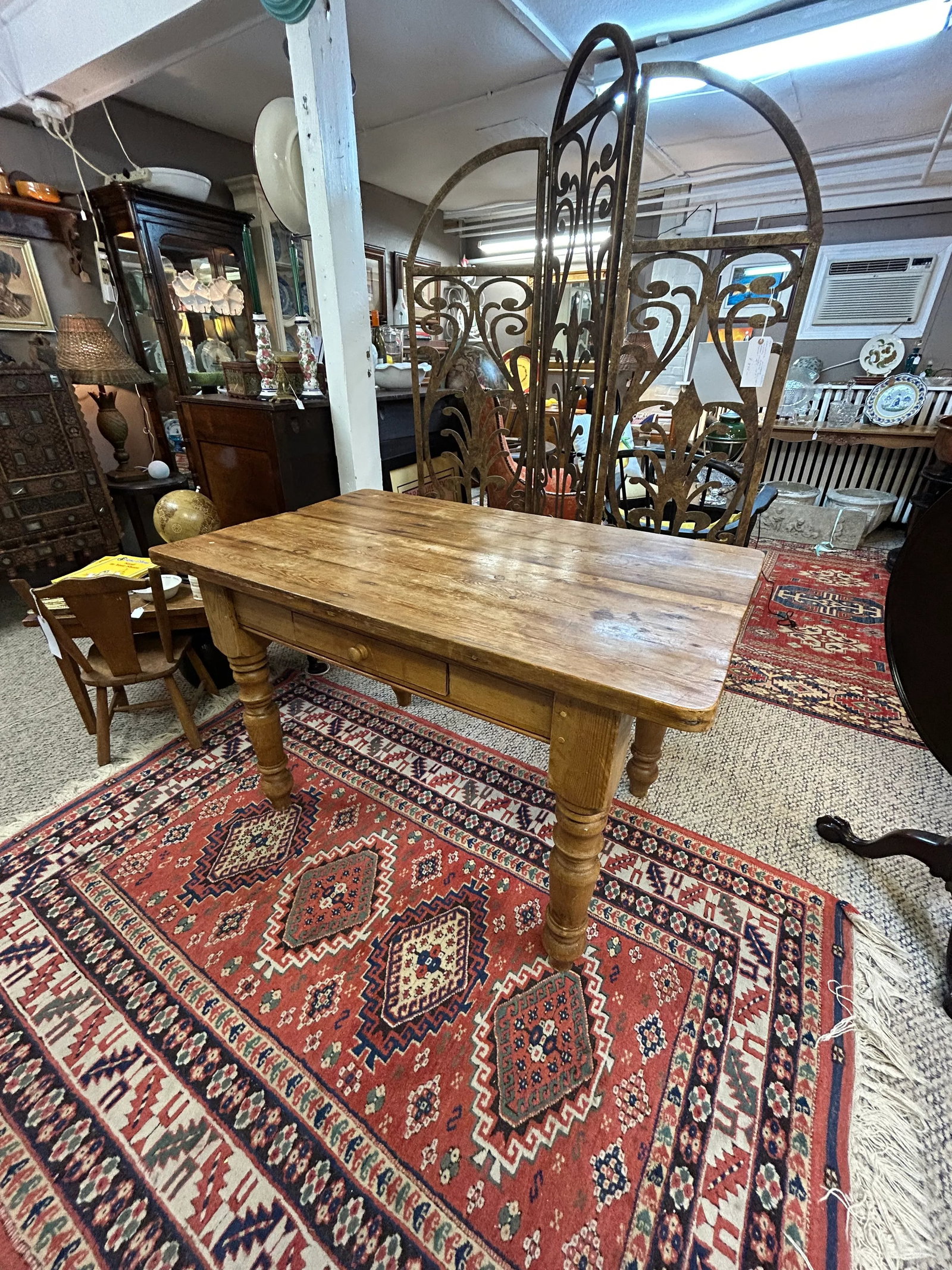 Rustic Pine Writing Desk With Single Drawer - 2