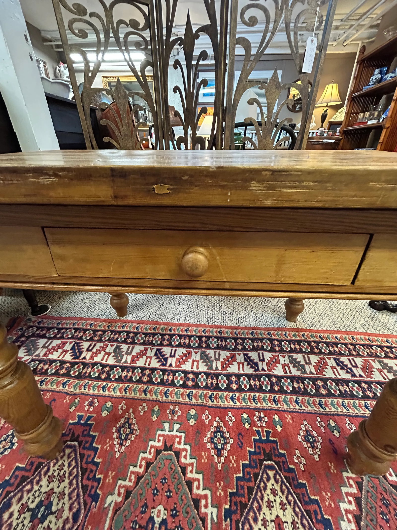 Rustic Pine Writing Desk With Single Drawer - 3