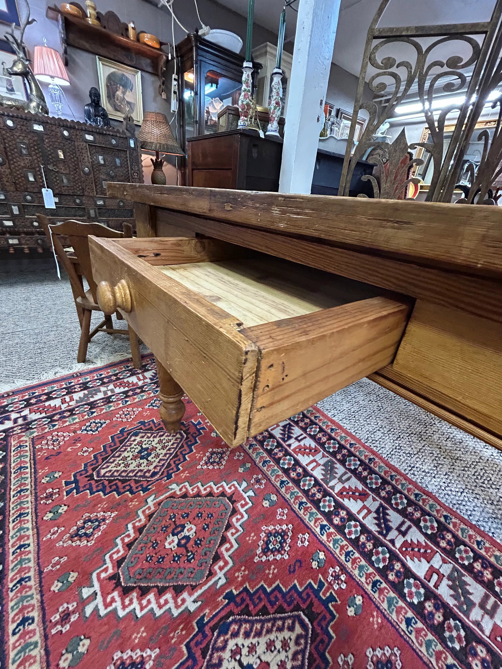 Rustic Pine Writing Desk With Single Drawer - 4
