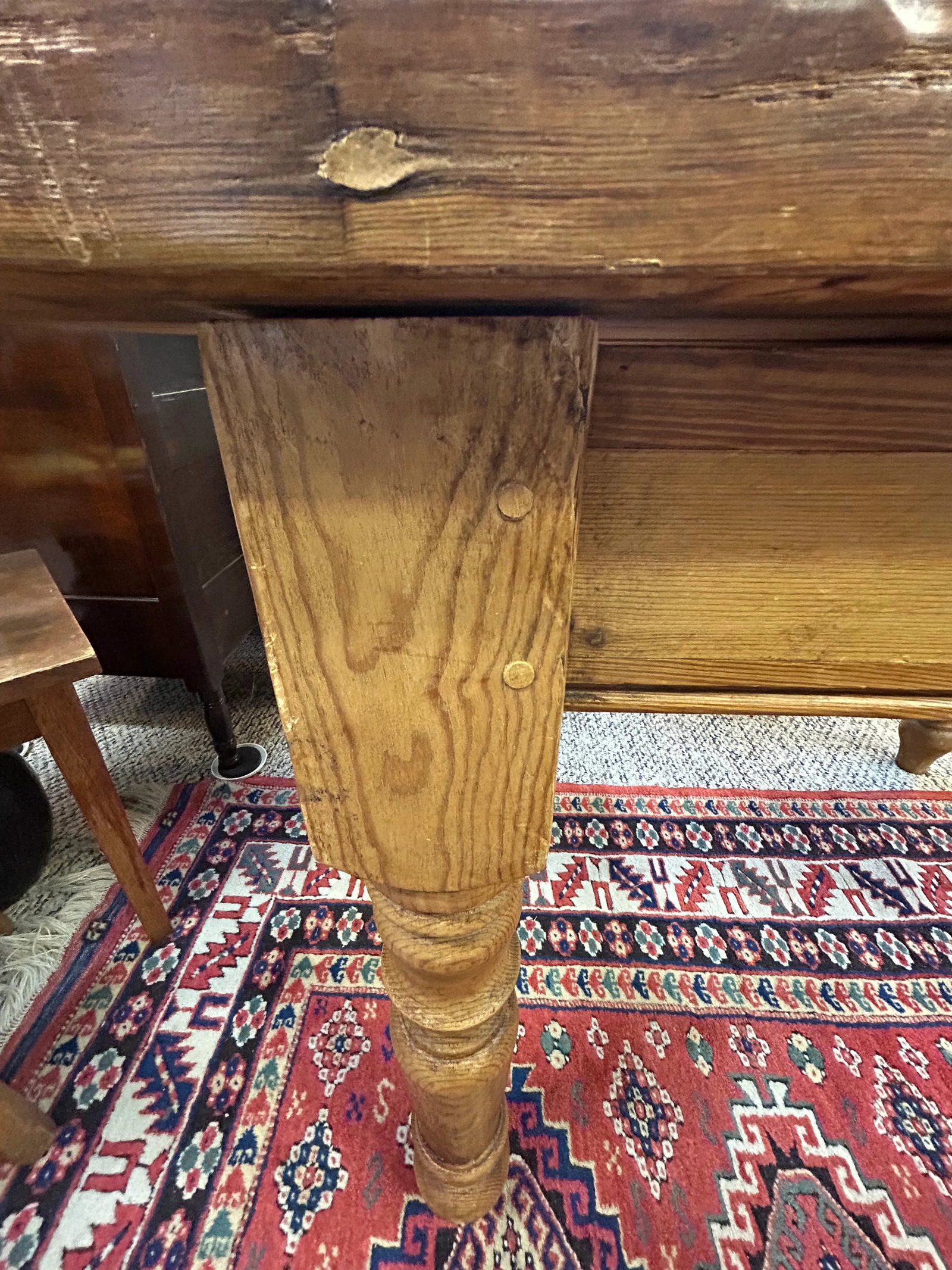 Rustic Pine Writing Desk With Single Drawer - 7