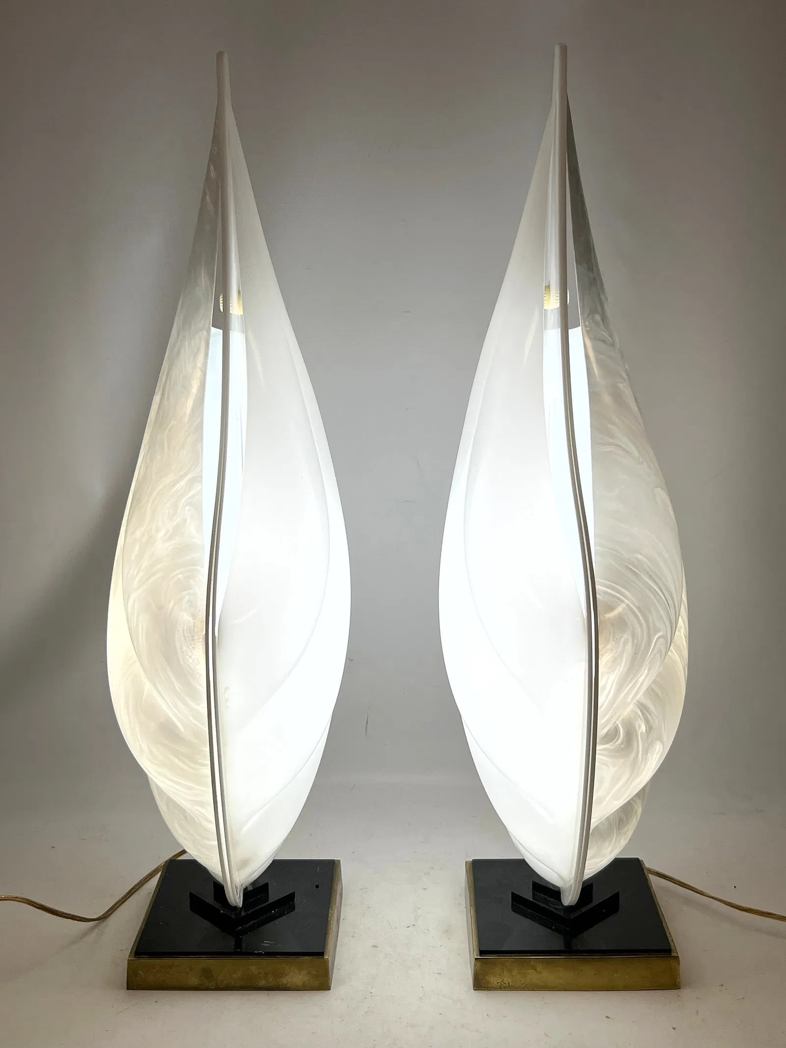 Two-Tone Rougier Clam Shell Acrylic Table Lamps - A Pair - 3