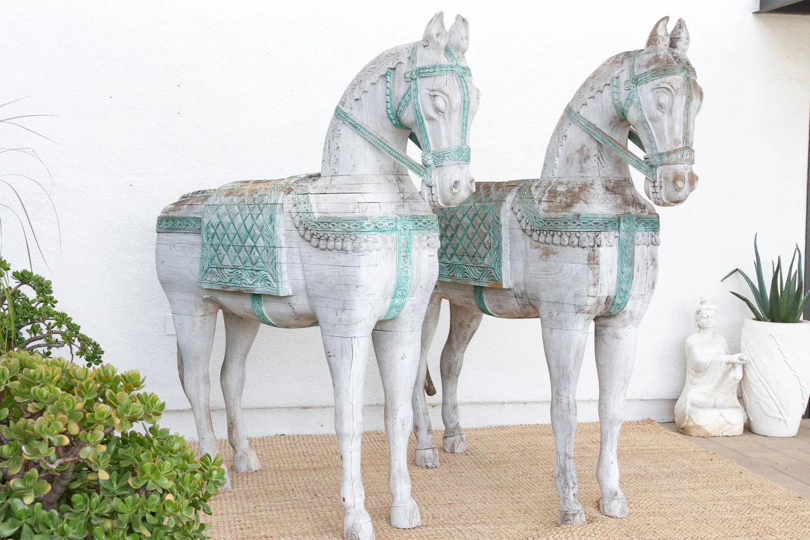 1960s The Rajasthani Guardians, Pair of Indian Ceremonial Wood Horses - 16