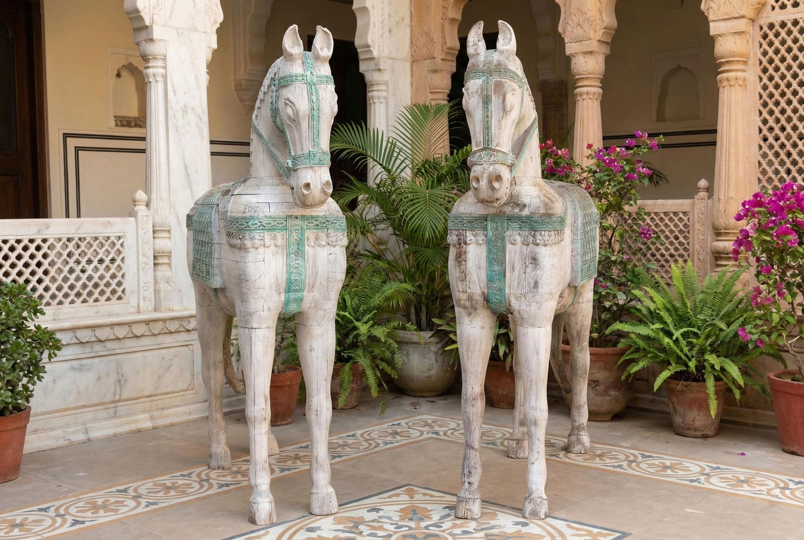 1960s The Rajasthani Guardians, Pair of Indian Ceremonial Wood Horses - 2