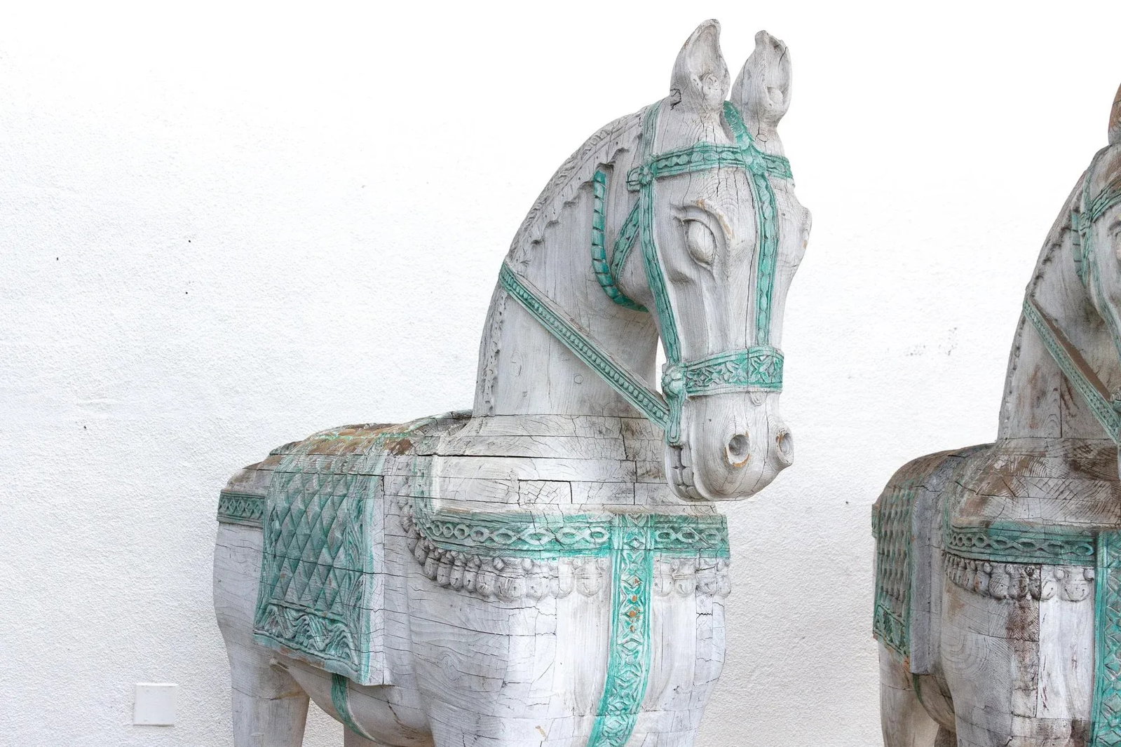 1960s The Rajasthani Guardians, Pair of Indian Ceremonial Wood Horses - 4