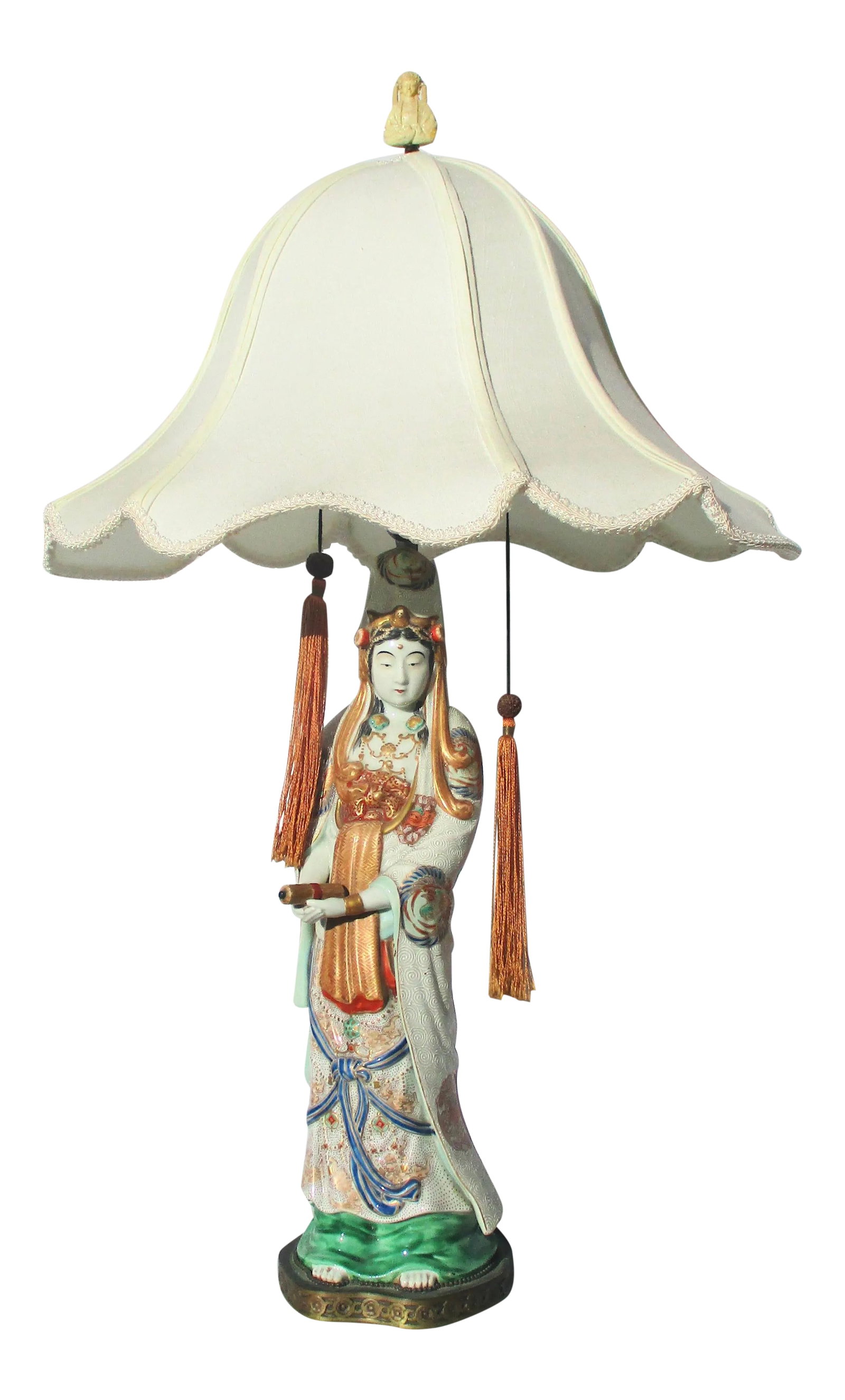 Antique Japanese Kutani Porcelain Lamp and Shade (1 of 11)