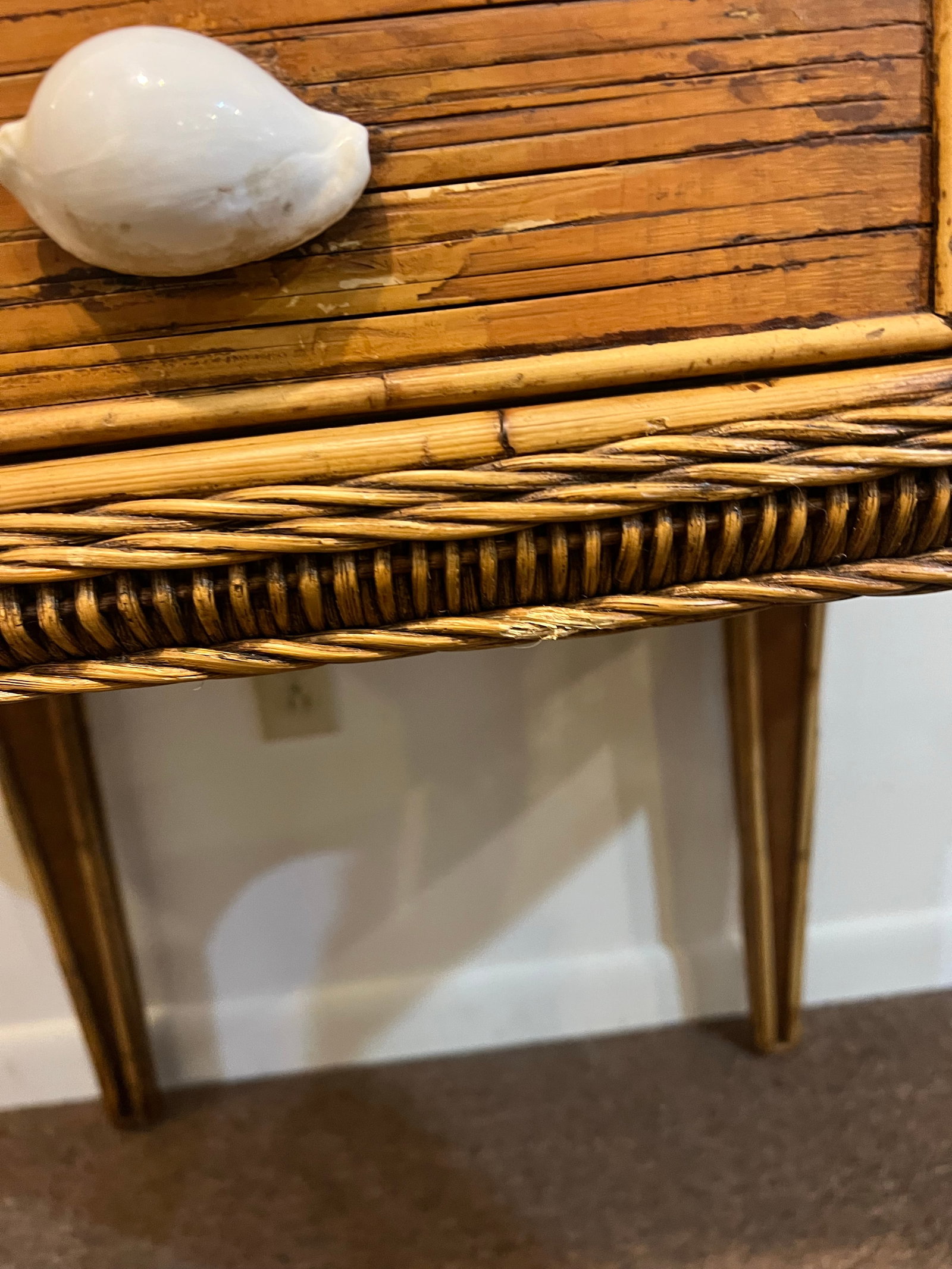 Vintage Bamboo Wicker Rattan Sea Shell Desk Set - 10