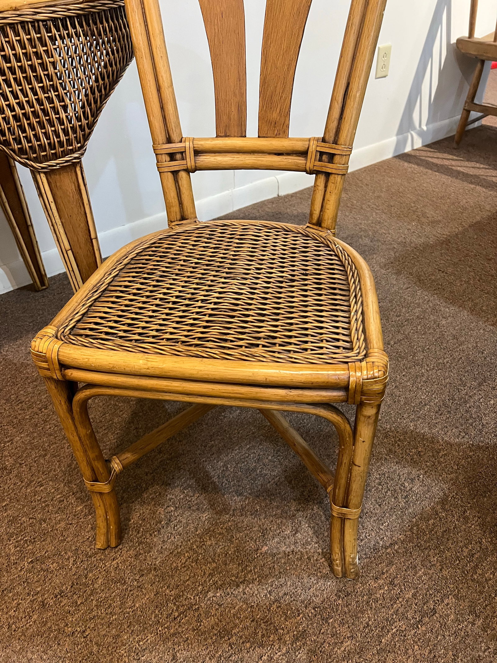 Vintage Bamboo Wicker Rattan Sea Shell Desk Set - 12
