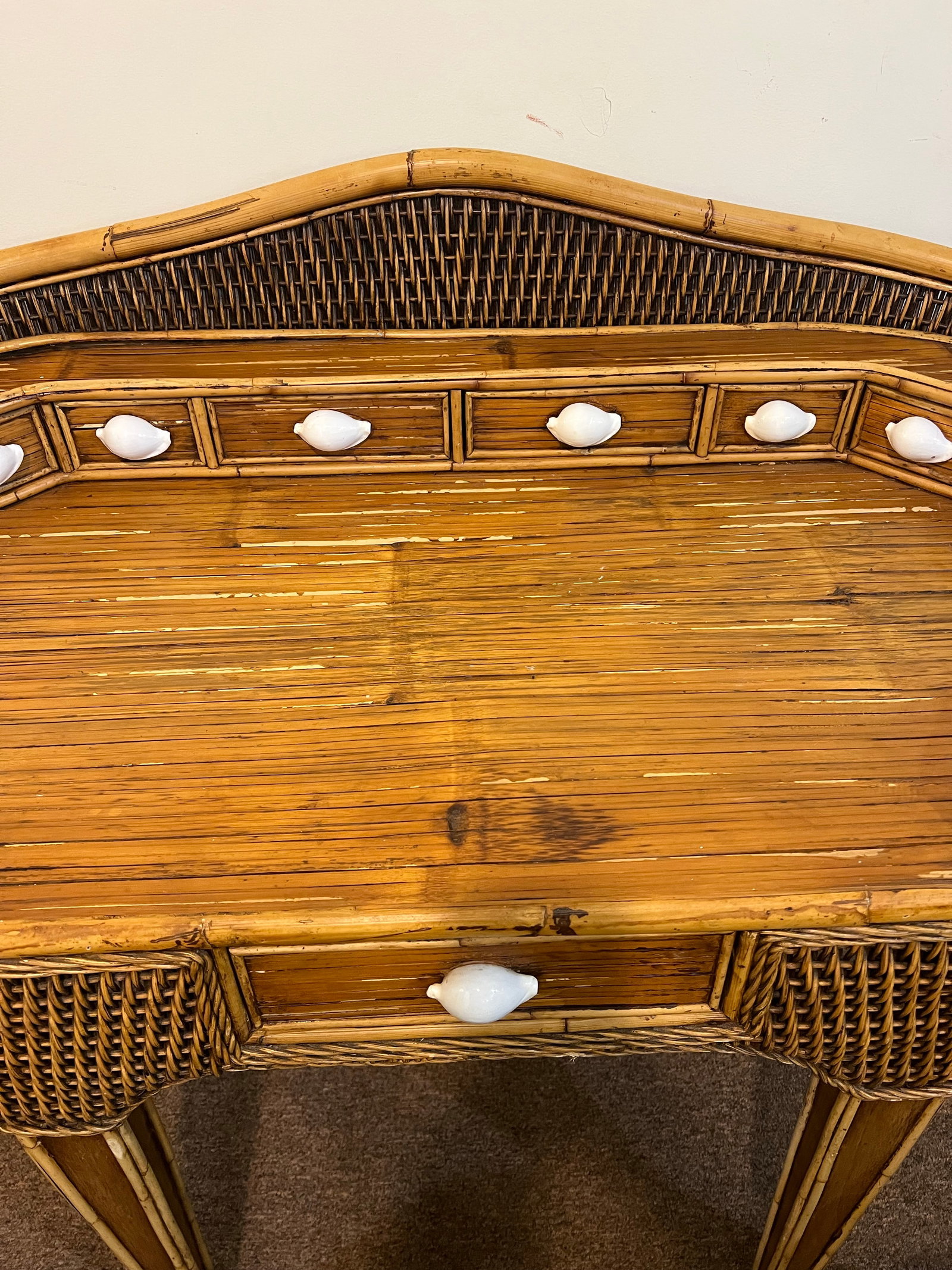 Vintage Bamboo Wicker Rattan Sea Shell Desk Set - 5