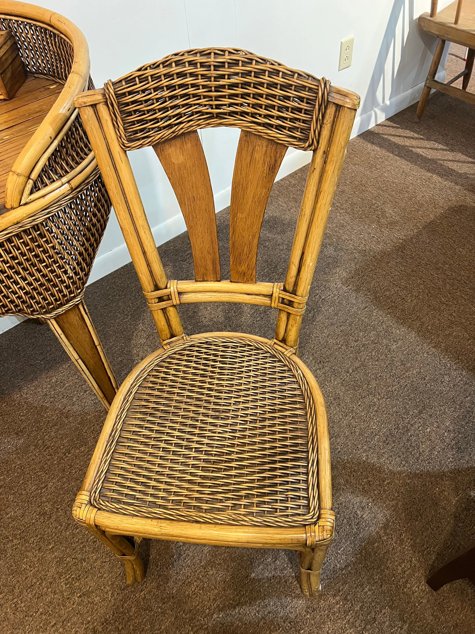 Vintage Bamboo Wicker Rattan Sea Shell Desk Set - 9