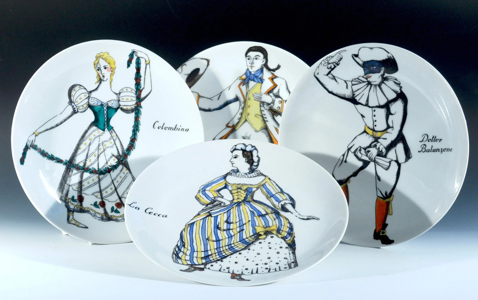 Piero Fornasetti Porcelain Commedia Dell'arte Plates - S/4 - 2
