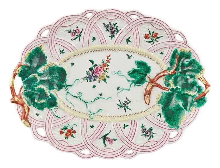 Worcester Porcelain Basket Leaf Dishes - A Pair - 3