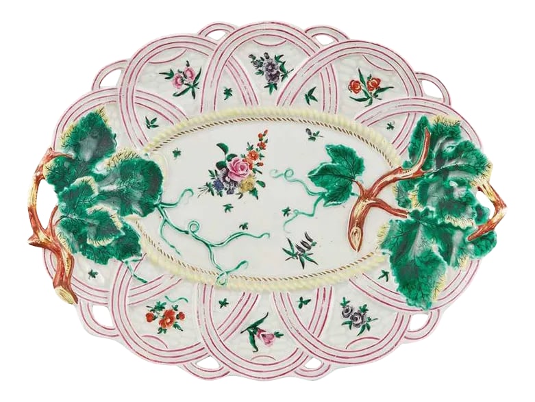 Worcester Porcelain Basket Leaf Dishes - A Pair - 5