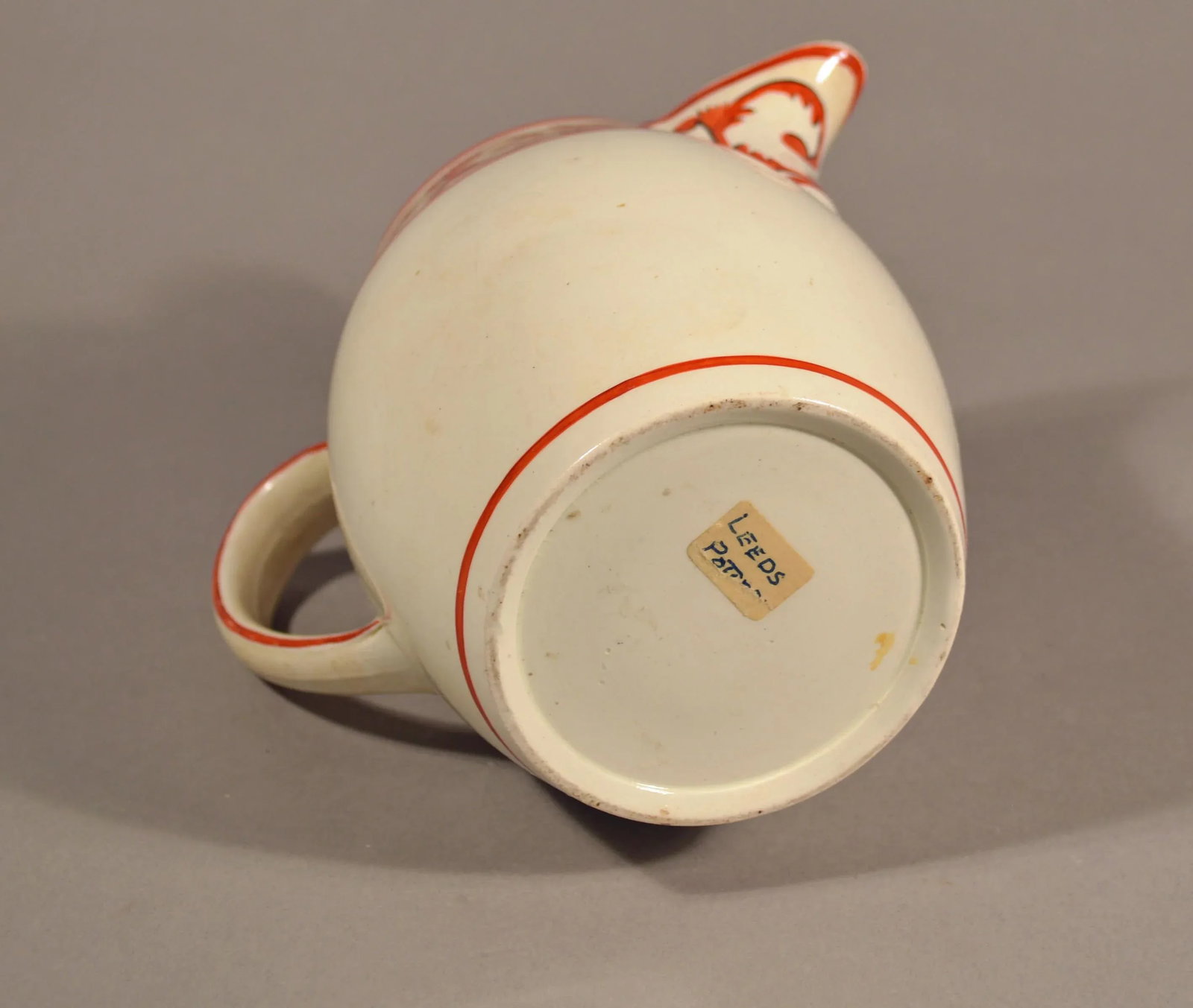 Creamware Covered Jug and Cover With Orange Foliate Scroll Designs - 6