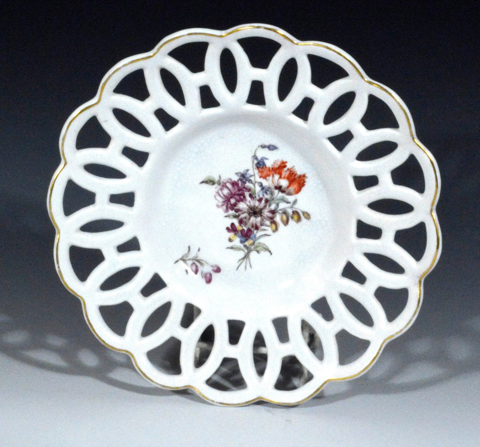 Chelsea Porcelain Botanical Reticulated Circular Dishes, Gold Anchor Period, Circa 1760 - 2